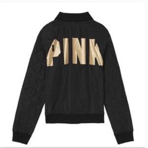 PINK Victoria's Secret Black and Gold Women's Bomber Jacket Limited Edit…